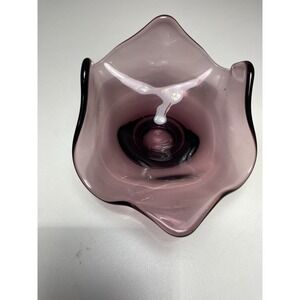 Vintage Glass Bowl Purple Amethyst Viking Style/Hankerchief Style Art Candy Dish
